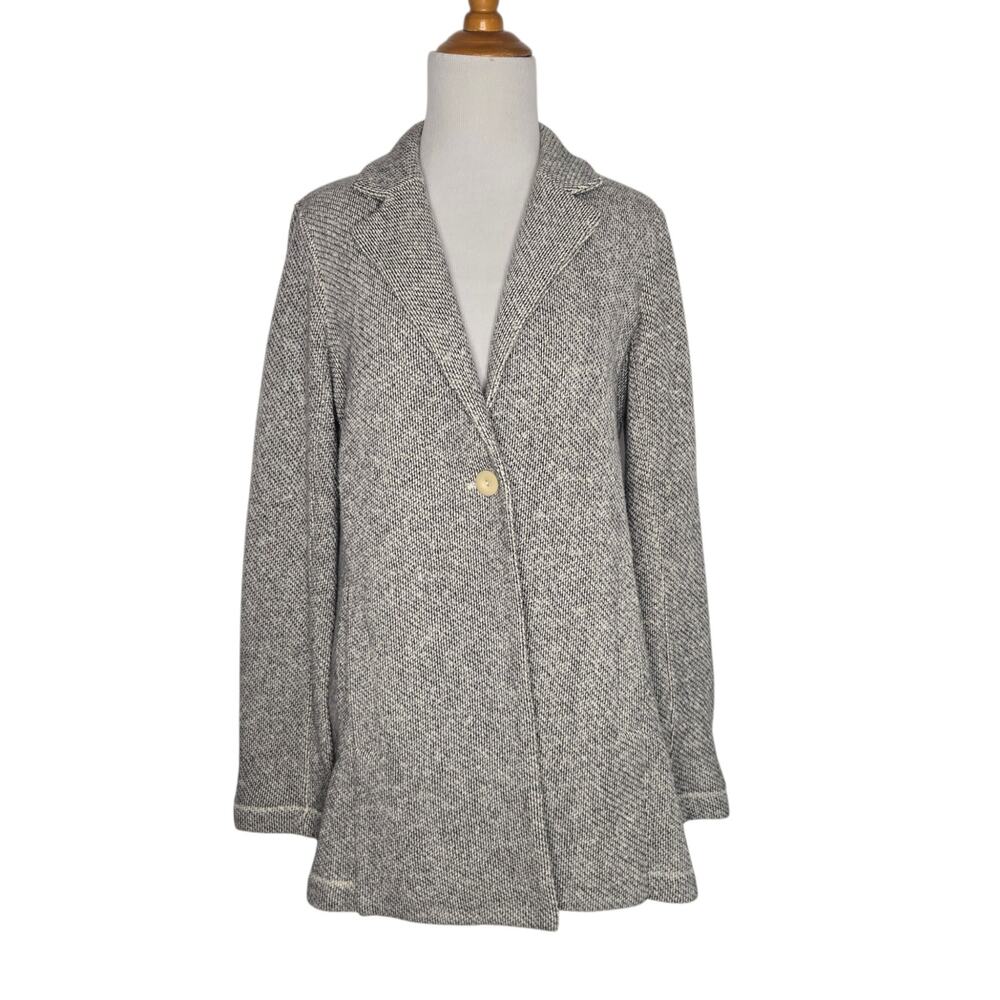 Eileen Fisher Tweedy Blazer Organic Cotton Lagenlook Longline Chic Womens Small